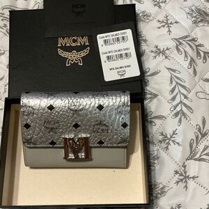 MCM Metallic Silver and White Wallet